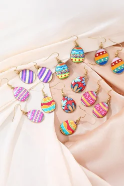 Hot Dear-Lover Easter Eggs Pattern Hook Earrings Sachet Pink