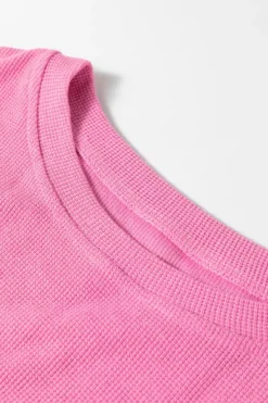 New Dear-Lover Exposed Seam Striped Color Block Patchwork Long Sleeve Top Sachet Pink