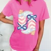 Online Dear-Lover Flag Pattern Boots Bow Accent Casual Graphic Tee Sachet Pink