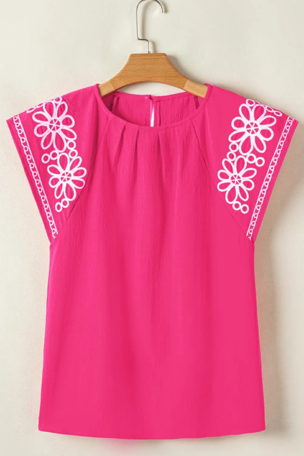 Best Dear-Lover Floral Embroidered Flutter Sleeve Pleated Neck Blouse Sachet Pink