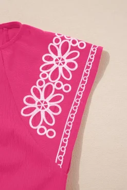 Best Dear-Lover Floral Embroidered Flutter Sleeve Pleated Neck Blouse Sachet Pink