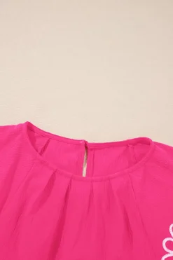 Best Dear-Lover Floral Embroidered Flutter Sleeve Pleated Neck Blouse Sachet Pink