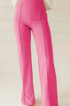 Hot Dear-Lover High Waist Central Seam Flared Pants Sachet Pink