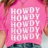 Fashion Dear-Lover HOWDY Graphic Western Crew Neck Tee Sachet Pink
