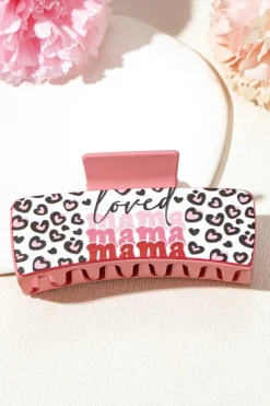 Best Dear-Lover Loved Mama Heart Print Large Hair Claw Clip Sachet Pink