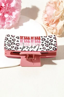 Best Dear-Lover Loved Mama Heart Print Large Hair Claw Clip Sachet Pink