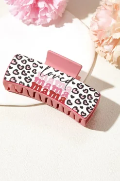 Best Dear-Lover Loved Mama Heart Print Large Hair Claw Clip Sachet Pink