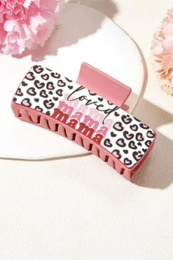 Best Dear-Lover Loved Mama Heart Print Large Hair Claw Clip Sachet Pink