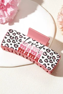 Best Dear-Lover Loved Mama Heart Print Large Hair Claw Clip Sachet Pink