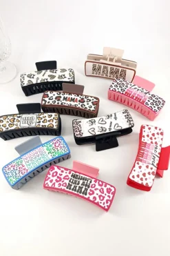 Best Dear-Lover Loved Mama Heart Print Large Hair Claw Clip Sachet Pink