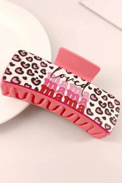 Best Dear-Lover Loved Mama Heart Print Large Hair Claw Clip Sachet Pink