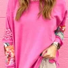 Hot Dear-Lover Mixed Print Patch Drop Shoulder Pullover Top Sachet Pink