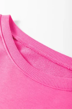 Hot Dear-Lover Mixed Print Patch Drop Shoulder Pullover Top Sachet Pink
