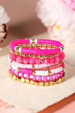 Clearance Dear-Lover 8pcs Valentine Vibe Beaded Elastic Bracelet Set Sachet Pink