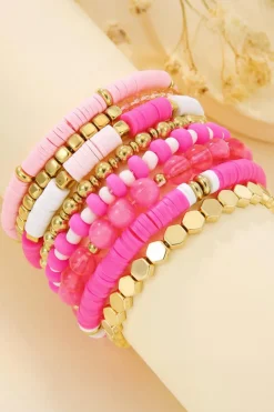 Clearance Dear-Lover 8pcs Valentine Vibe Beaded Elastic Bracelet Set Sachet Pink
