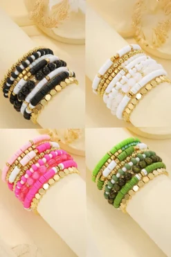 Clearance Dear-Lover 8pcs Valentine Vibe Beaded Elastic Bracelet Set Sachet Pink
