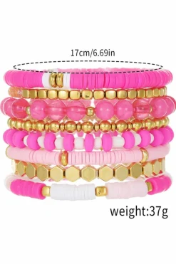 Clearance Dear-Lover 8pcs Valentine Vibe Beaded Elastic Bracelet Set Sachet Pink