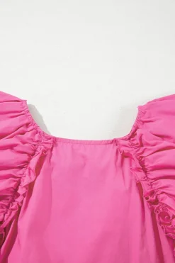 Sale Dear-Lover Shirred Yoke Lace up V Neck Ruffled Sleeve Blouse Sachet Pink