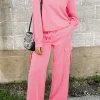 Hot Dear-Lover Solid Color Patchwork Pullover Top and Cargo Pants Set Sachet Pink