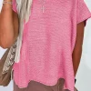Hot Dear-Lover Solid Color Sweater Tee with Side Slits Sachet Pink