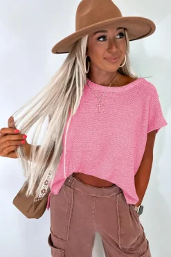 Hot Dear-Lover Solid Color Sweater Tee with Side Slits Sachet Pink