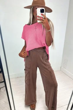 Hot Dear-Lover Solid Color Sweater Tee with Side Slits Sachet Pink