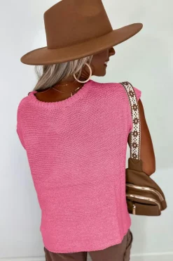 Hot Dear-Lover Solid Color Sweater Tee with Side Slits Sachet Pink