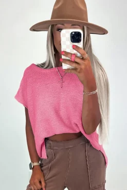 Hot Dear-Lover Solid Color Sweater Tee with Side Slits Sachet Pink