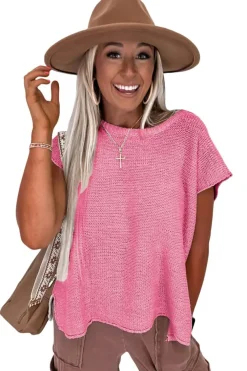 Hot Dear-Lover Solid Color Sweater Tee with Side Slits Sachet Pink
