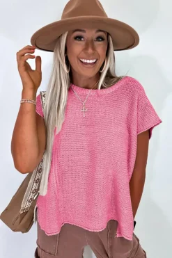 Hot Dear-Lover Solid Color Sweater Tee with Side Slits Sachet Pink