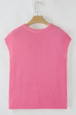Hot Dear-Lover Solid Color Sweater Tee with Side Slits Sachet Pink