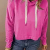 Outlet Dear-Lover Solid Drop Shoulder Drawstring Cropped Hoodie Sachet Pink