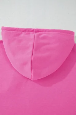 Outlet Dear-Lover Solid Drop Shoulder Drawstring Cropped Hoodie Sachet Pink