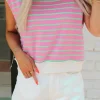 Online Dear-Lover Striped Crew Neck Cap Sleeve T Shirt Sachet Pink
