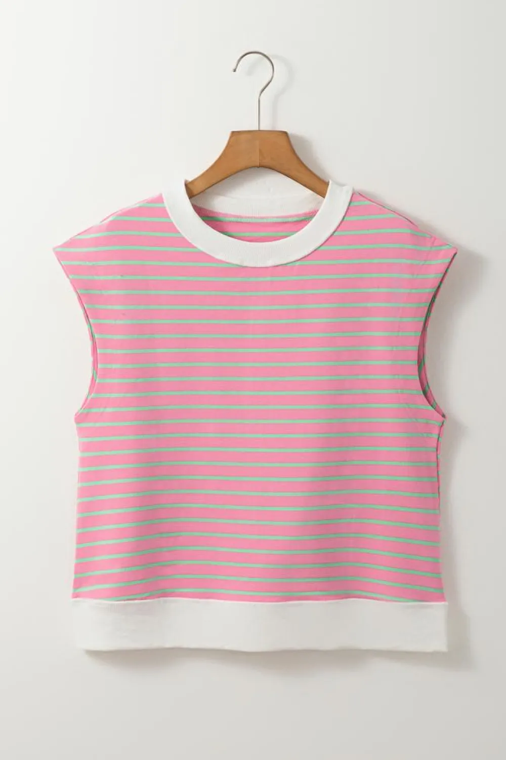 Online Dear-Lover Striped Crew Neck Cap Sleeve T Shirt Sachet Pink