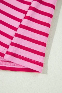 Hot Dear-Lover Striped Print Crew Neck Drop Shoulder Sweatshirt Sachet Pink