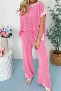 Discount Dear-Lover 2-tone Colorblock Patchwork Corded 2pcs Outfit Sachet Pink
