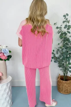Discount Dear-Lover 2-tone Colorblock Patchwork Corded 2pcs Outfit Sachet Pink