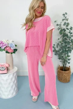 Discount Dear-Lover 2-tone Colorblock Patchwork Corded 2pcs Outfit Sachet Pink