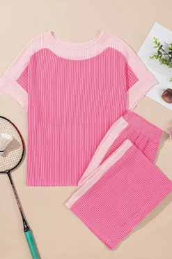 Discount Dear-Lover 2-tone Colorblock Patchwork Corded 2pcs Outfit Sachet Pink