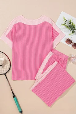 Discount Dear-Lover 2-tone Colorblock Patchwork Corded 2pcs Outfit Sachet Pink