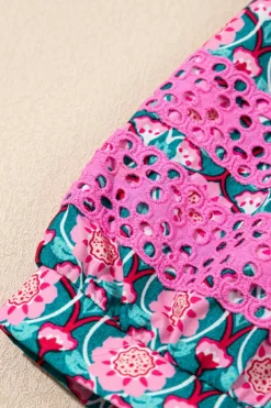 Discount Dear-Lover V-Neck Ruffle Abstract Floral Print Puff Sleeve Top Sachet Pink