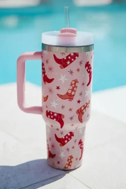 Discount Dear-Lover Western Boot Tumbler with Straw 40oz Sachet Pink