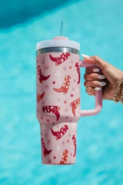 Discount Dear-Lover Western Boot Tumbler with Straw 40oz Sachet Pink