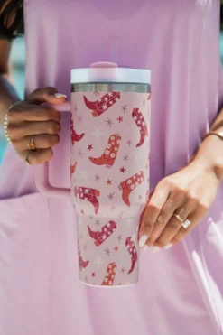 Discount Dear-Lover Western Boot Tumbler with Straw 40oz Sachet Pink