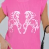 Hot Dear-Lover Western Horse Embroidered Round Neck Sweater Tee Sachet Pink