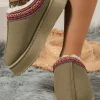 Outlet Dear-Lover Contrast Print Suede Plush Lined Snow Boots Sage Green