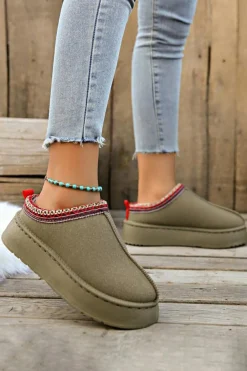 Outlet Dear-Lover Contrast Print Suede Plush Lined Snow Boots Sage Green