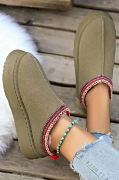 Outlet Dear-Lover Contrast Print Suede Plush Lined Snow Boots Sage Green