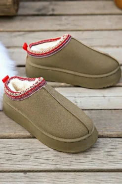 Outlet Dear-Lover Contrast Print Suede Plush Lined Snow Boots Sage Green
